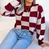 GMXIA Women's Fashion Casual Plaid Print Autumn Winter Long Sleeve Round Neck Loose Street-style Color Pullover Sweater