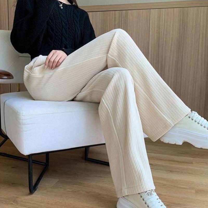 Осенние однотонные теплые вельветовые широкие брюки женские капри зимние утолщенные свободные повседневные брюки из синели женские флисовые вельветовые брюки с высокой талией 25426