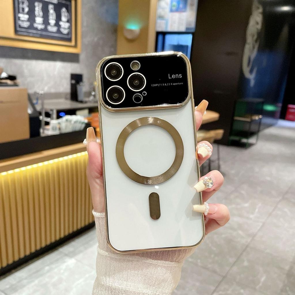 Применимо к iPhone 15 Гальванизированные Большие Окна Apple 14pro с Магнитным Хвостом 1312 Прозрачный Противоударный Защитный Чехол