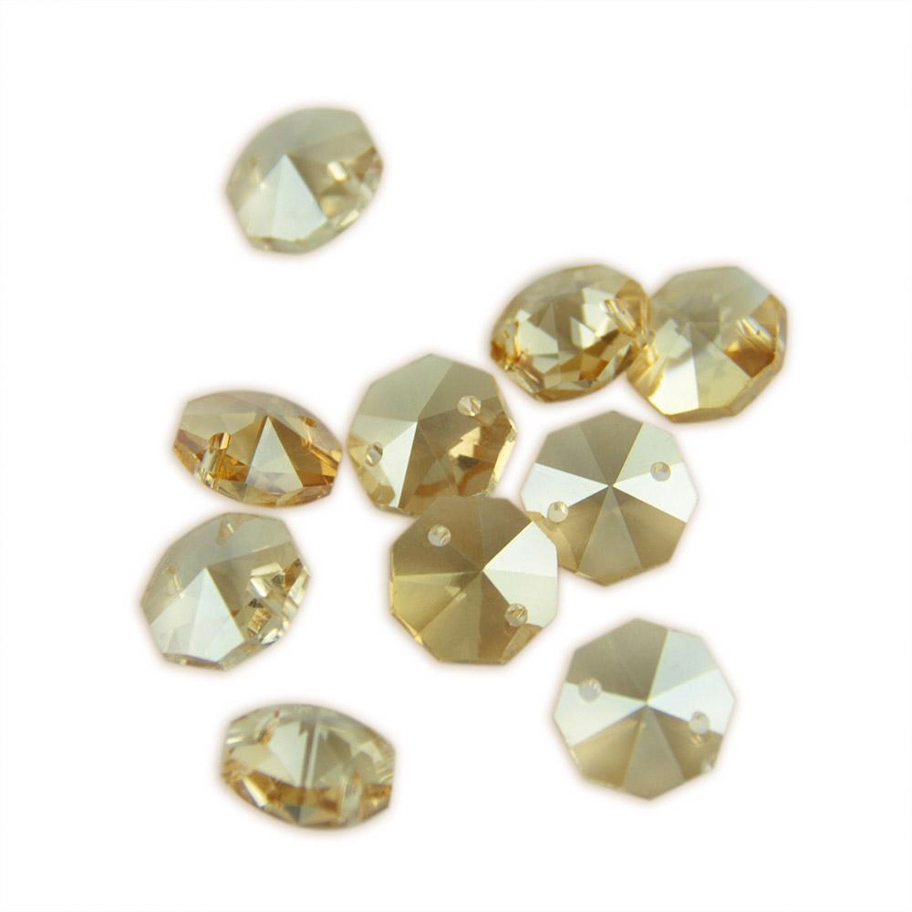 100Pcs 14Mm Crystal Chandelier Parts Glass Octagon Beads In 1 Hole/2 Holes Diy Strand Accessories Sucatchers For Home Decoration