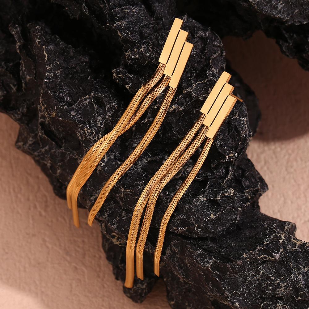 MamacitaSlay 316L Stainless Steel Geometric Bar Triple Snake Chain Tassel Earrings 18K Gold Plated Waterproof Jewelry For Women