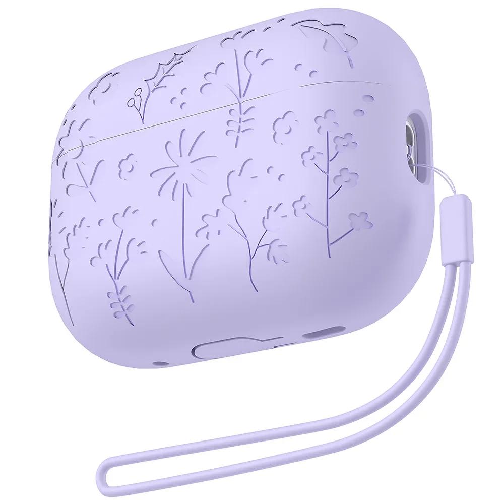 Чехол для Apple AirPods Pro 2 Защитный чехол с гравировкой цветка Мягкий силиконовый чехол с полной защитой Противоударный чехол против царапин для AirPods 4