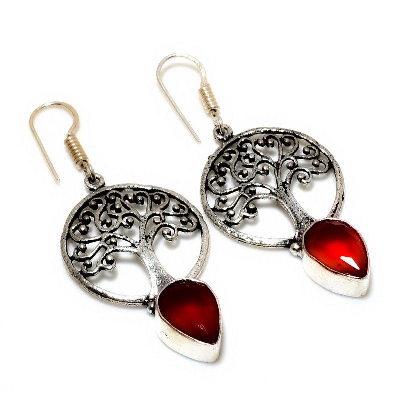 Mozambique Garnet Gemstone 925 Silver Plated Handmade Jewelry Earring 2.00"