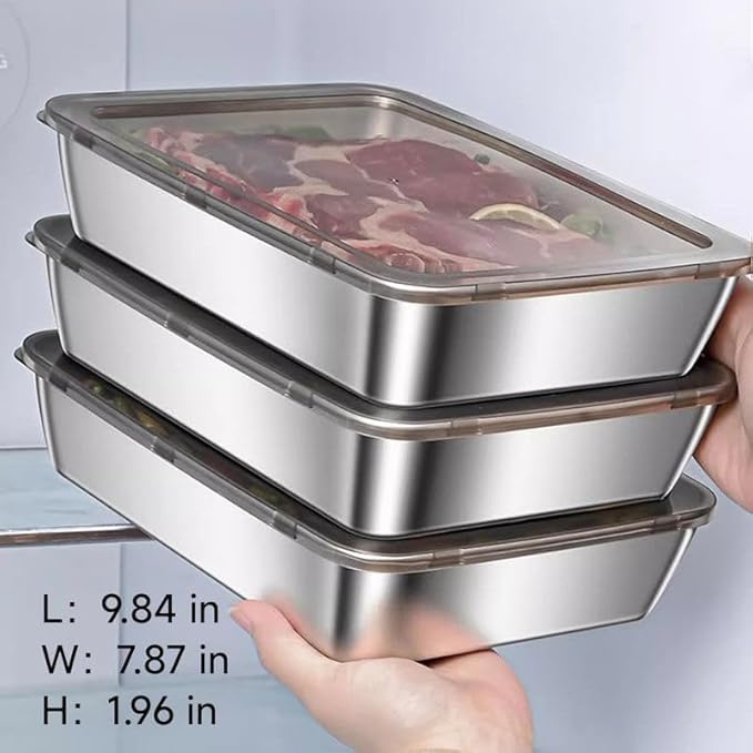 Набор контейнеров для хранения продуктов из нержавеющей стали – Безопасные для морозильной камеры и посудомоечной машины Штабелируемые ящики для хранения с крышками Подносы, безопасные для духовки, Тарелки для гарнира Идеальный