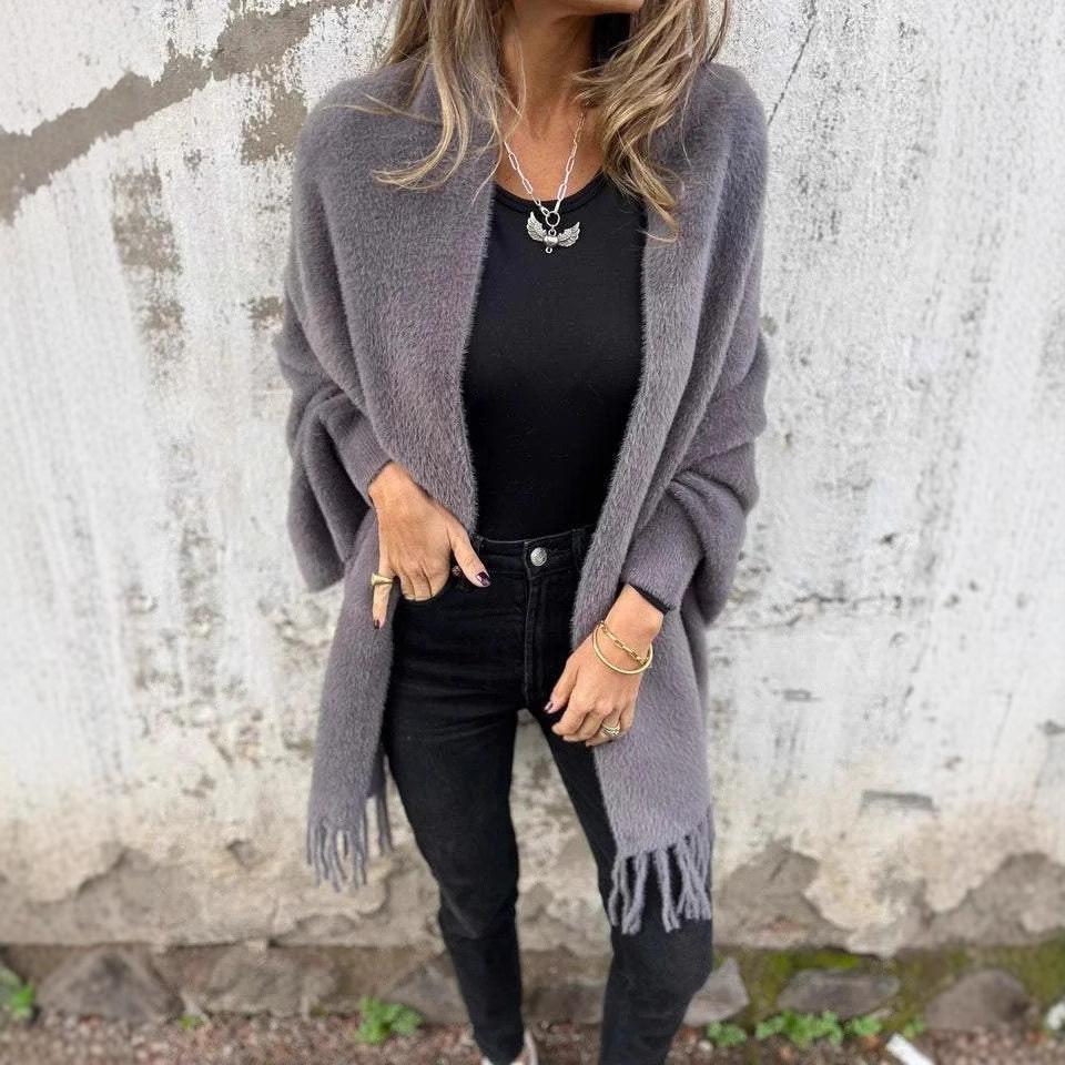 QICED Осенне-зимняя женская накидка из искусственного норкового бархата с кисточками, однотонная, утепленная