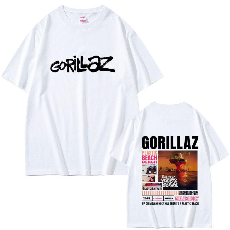 Рок-группа Gorillaz Футболка с принтом The Mountain Tour Мужская Женская Модная Оверсайз Уличный стиль Винтажная Повседневная Хлопковая Футболка Топы