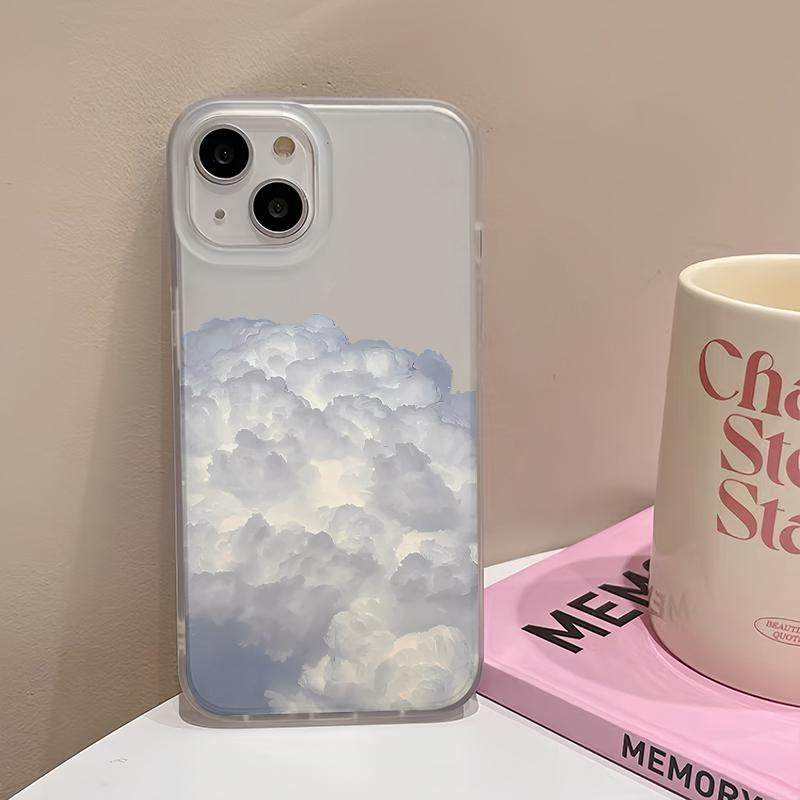 Матовый прозрачный чехол для телефона для iPhone 17 17E 16 16E 15 14 13 12 11 Pro Max Plus Air Белое облако Мягкий ТПУ Ударопрочный чехол