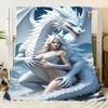 Majestic White Dragon Fantasy Blanket - Snowy Mountains and Serpentine Guardian Scene, Soft Cozy Throw for Fantasy Lovers - Perf