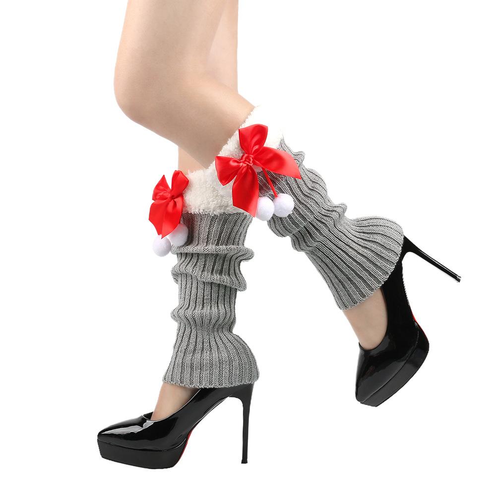 Женские рождественские чулки с бантом, гетры, зимние теплые флисовые эластичные трикотажные чехлы для ног, женские толстые манжеты, носки для сапог