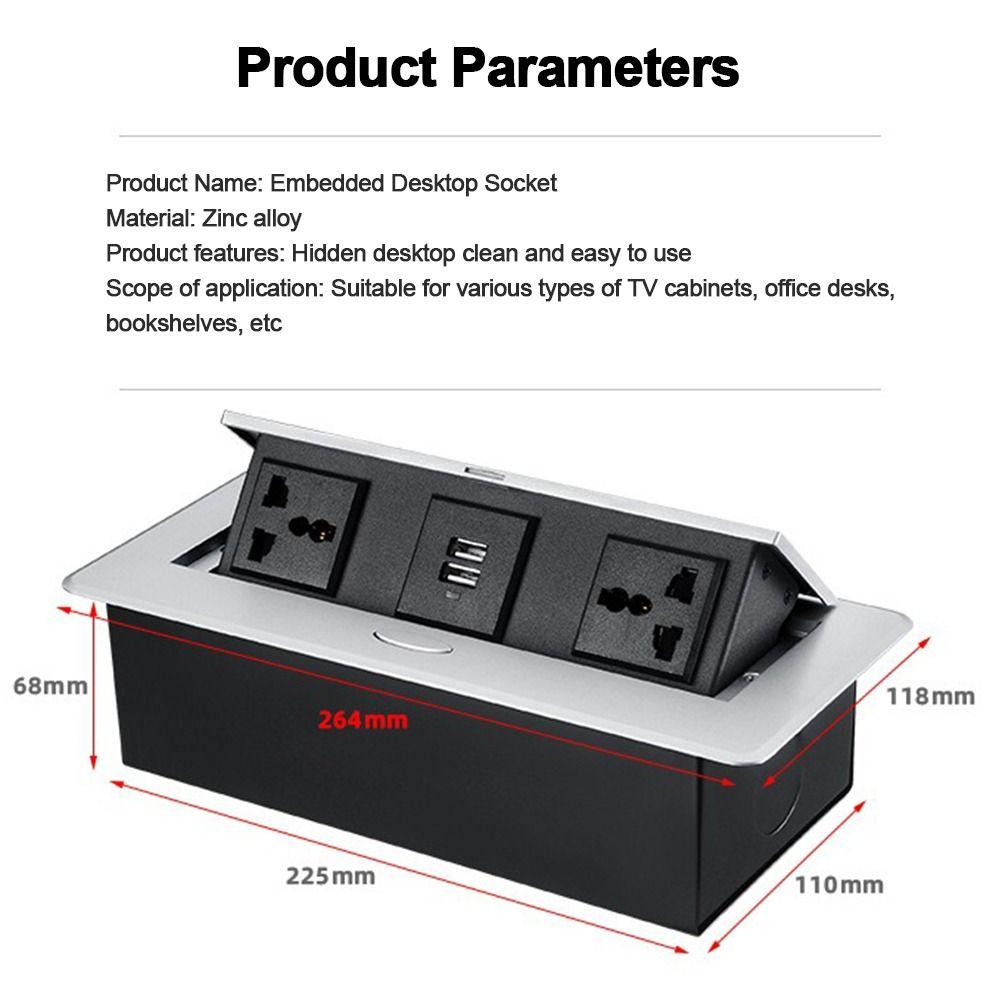 Metal Panel Table Top Recess Outlet Three-Hole Hidden Table Socket  Multimedia Desktop