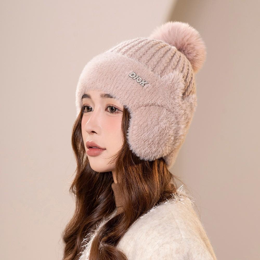 New winter hairball cap children's versatile polka dot knitted pullover wool cap fleece ear protector windproof warm hat moisture