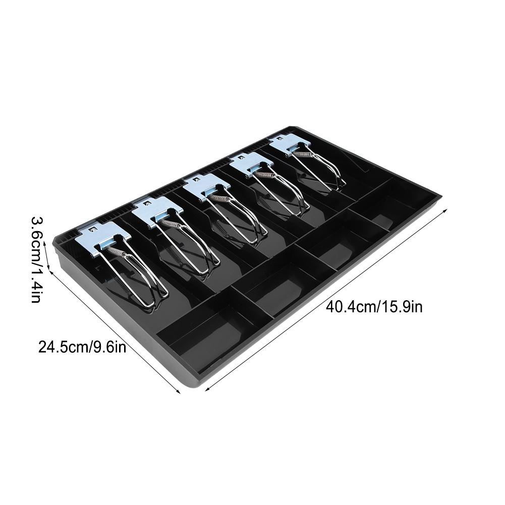 ABS Material Tray with Metal Clip Cash Drawer Register Insert Tray Currency Storage Box(Black)
