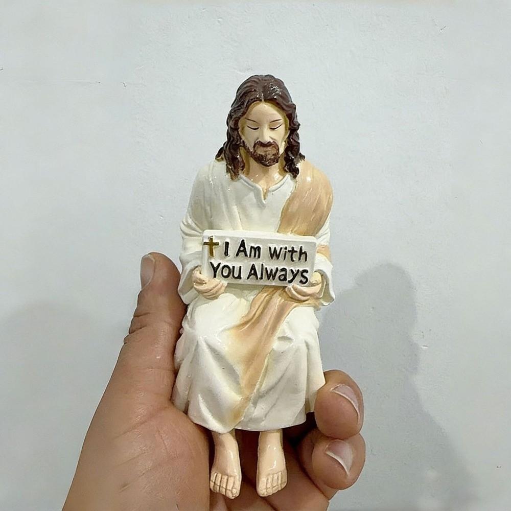 Hand Painted Jesus Figurine Sitting Pose Handmade Jesus Christ Statue Unique I Am with You Always Religious Figurine Office Desk