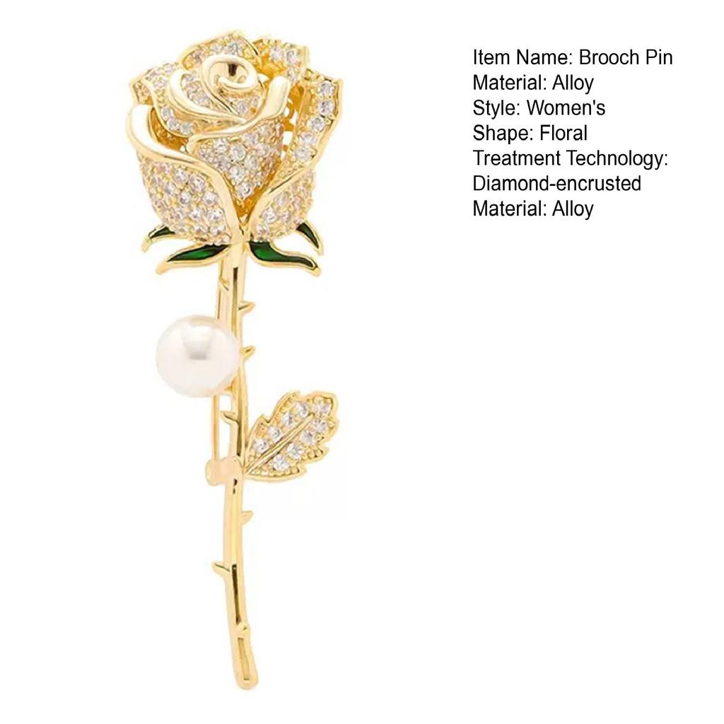 Elegant Rose Flower Shape Brooch Rhinestones Inlaid Faux Pearl Pin Bouquet Suit Lapel Badge Women Wedding Coat Accessories