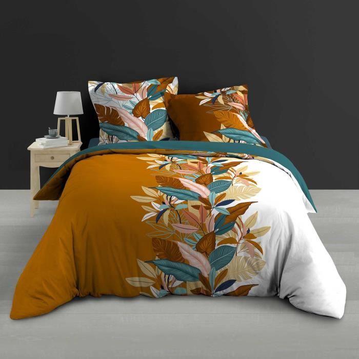 Housse de couette + taies - Yucca - 240 x 260 cm - 100% percale de coton - Jaune - 2 taies 63x63 cm