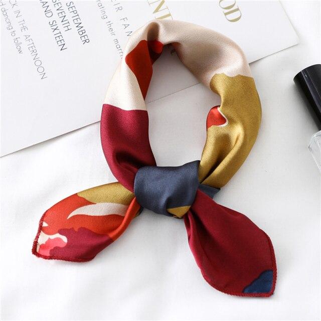 New Silk Scarf Square Women Fashion Dot Plaid Print Neckerchief Ladies Work Scarves Small Winter Foulard Bandana Hair Tie Band