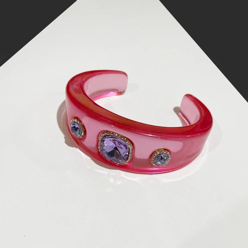 Smudging Irregular Wide Open Bracelet Bohemian Dopamine Hand Ring Acrylic Rhinestone Bangle Women