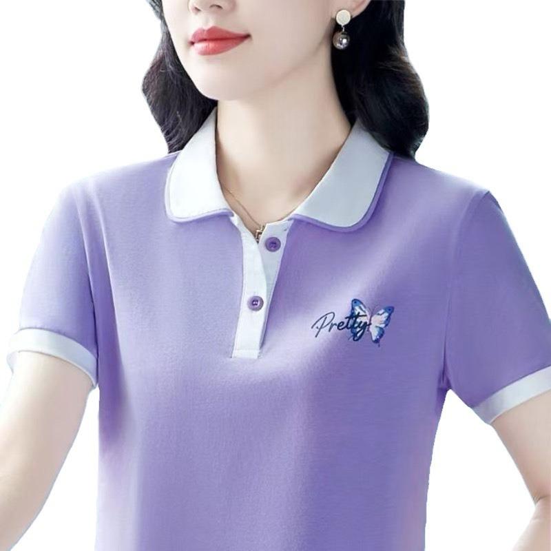 Спортивная рубашка поло с короткими рукавами, футболка большого размера для женщин, летнее платье для мам среднего возраста, модный топ с лацканами, уменьшающий возраст