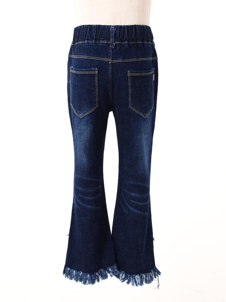 Детские длинные брюки для девочек, расклешенные джинсы, повседневные джинсовые брюки с бантом и кисточками, брюки-клеш