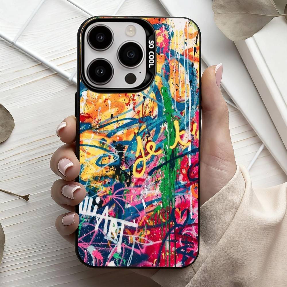 Крутой C-Цветный G-Граффити Чехол для телефона для iPhone17,16,15,14,13,12,11 Plus,Pro Max Конфетный Серебристый Покрытие Внутри Чехла