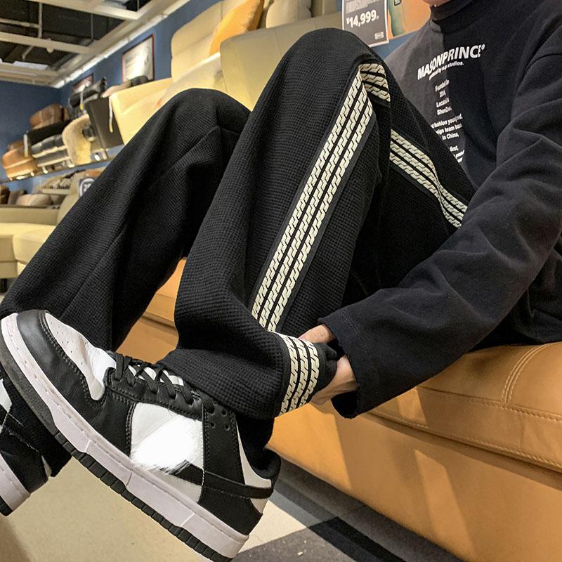 Мужские повседневные брюки, клетчатая полосатая вязаная верхняя одежда, уличная одежда в стиле Харадзюку, спортивные штаны, брюки, корейская зимняя одежда, стиль 2023