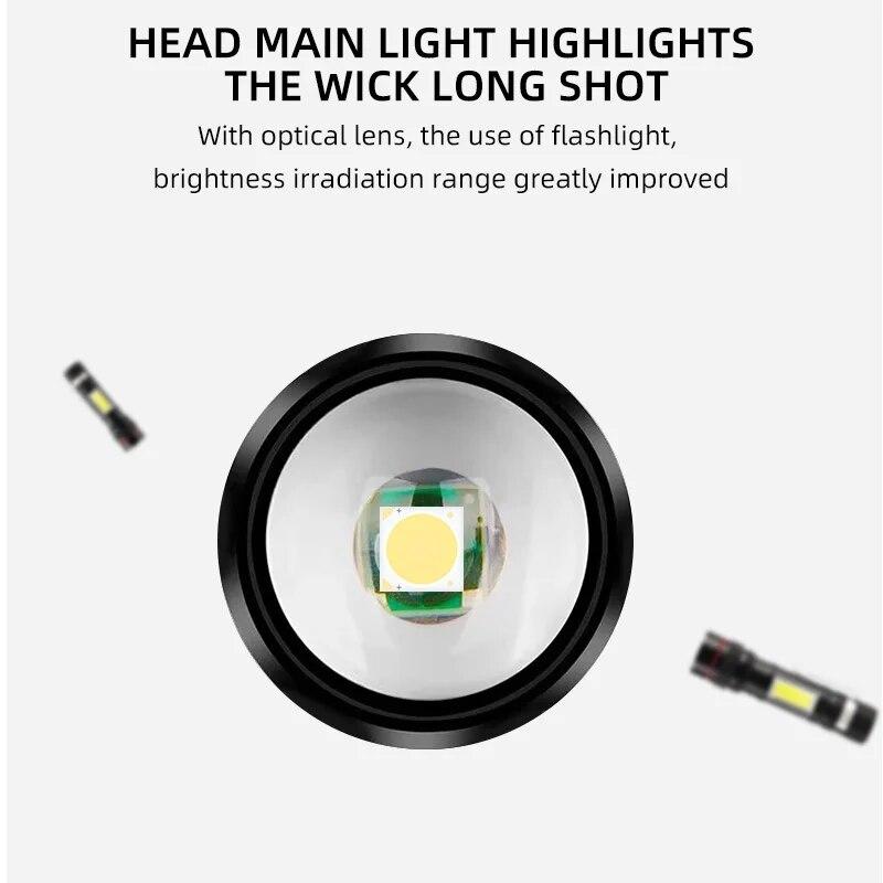 USB Charging Mini LED Flashlight High-power Torch Working Light and Magnet Camping Light 3-light Mode Outdoor Lighting