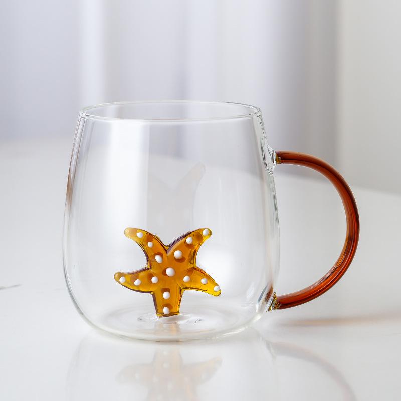 3D Cartoon Animal Glass Cup with Colored Handle - High Borosilicate Household Gift