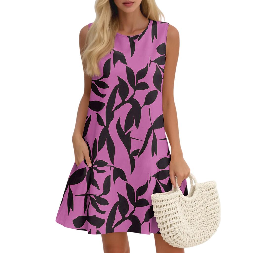 Женский повседневный модный дышащий жилет с круглым вырезом, цветочное праздничное платье с карманами