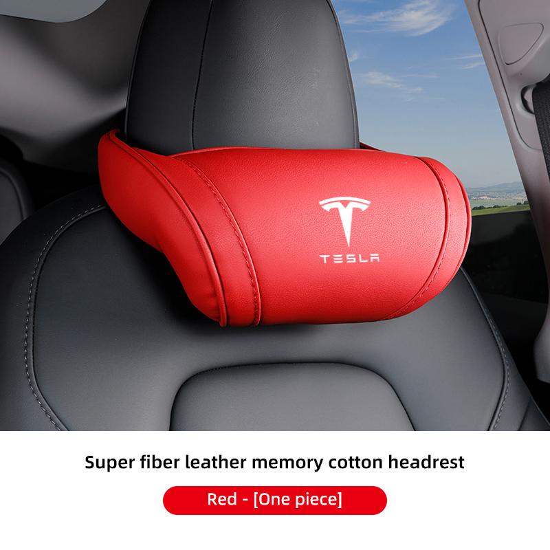 High-end Leather Car Seat Headrest Memory Foam Comfort Neck Pillow For Tesla Model 3 Y S X Cybertruck Juguete Coil Auto Interior