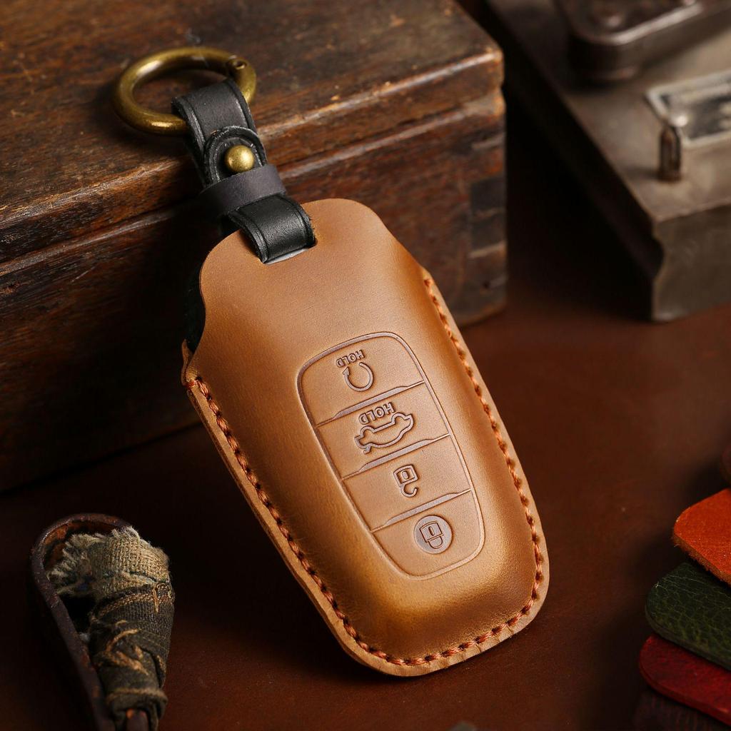 New Premium Cowhide Car Key Cover for Hongqi HS5, New H9, and HS7 Models