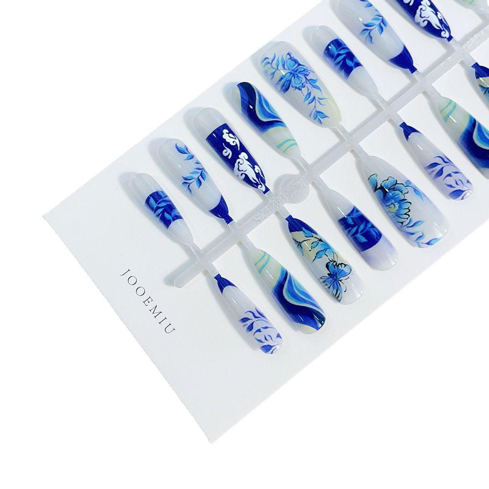 Pack of 30 Long Pointed Cat-Eye Underglaze Smoke Blue Removable Nail Tips