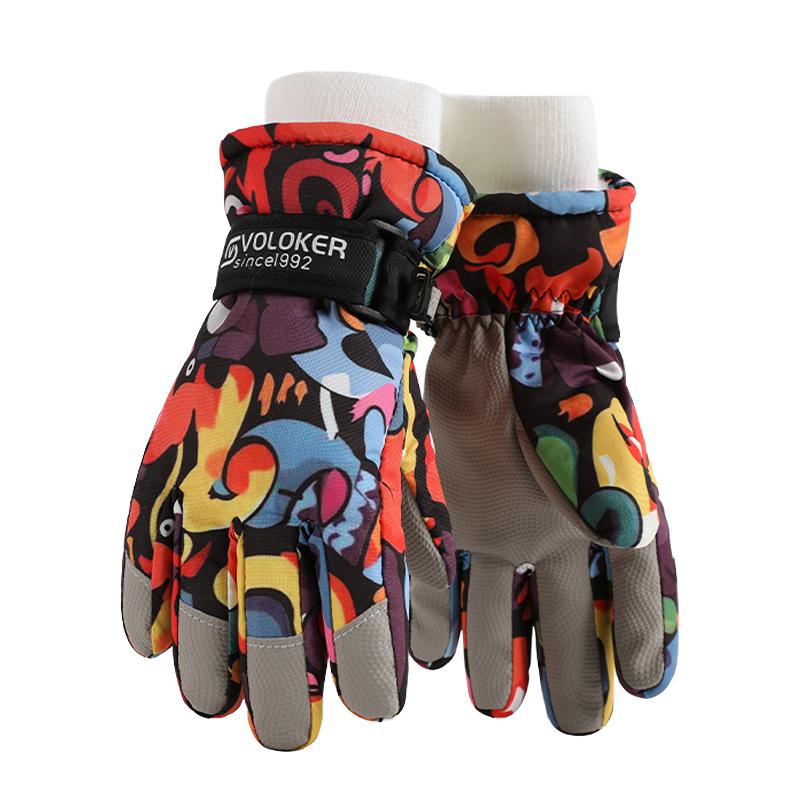 Factory Direct Customizable Gold Taslon Insulated Full Finger Ski Gloves Kids Winter Sports Warm Waterproof