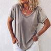 Повседневный топ большого размера с V-образным вырезом однотонный - Женская летняя мода в наличии