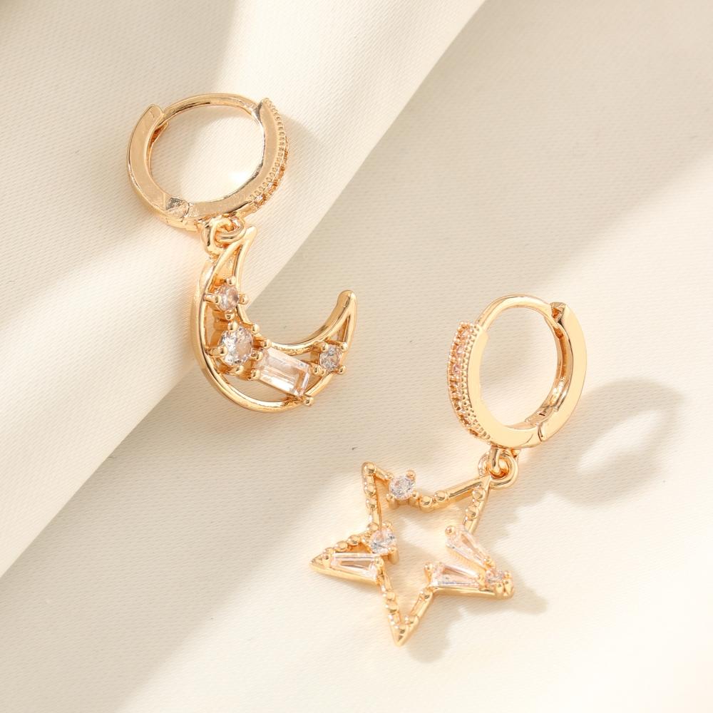 Модные асимметричные серьги-подвески со звездами и луной для женщин, серьги с кубическим цирконием, ювелирные изделия, аксессуары для вечеринок