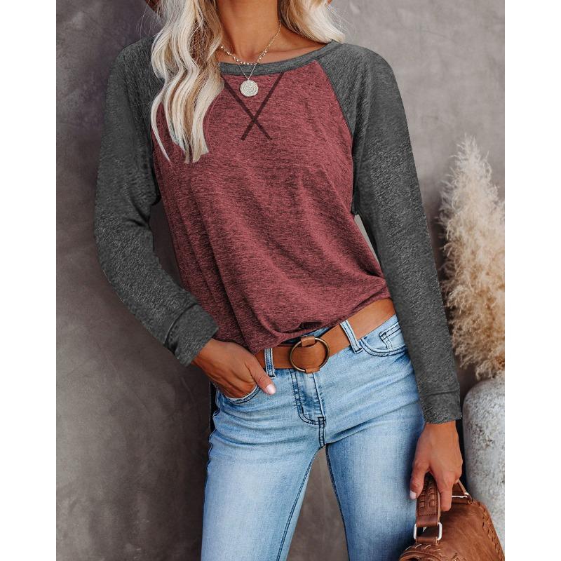 YYFS Женские модные повседневные весенне-осенние однотонные блузки и рубашки с круглым вырезом с длинными рукавами и принтом