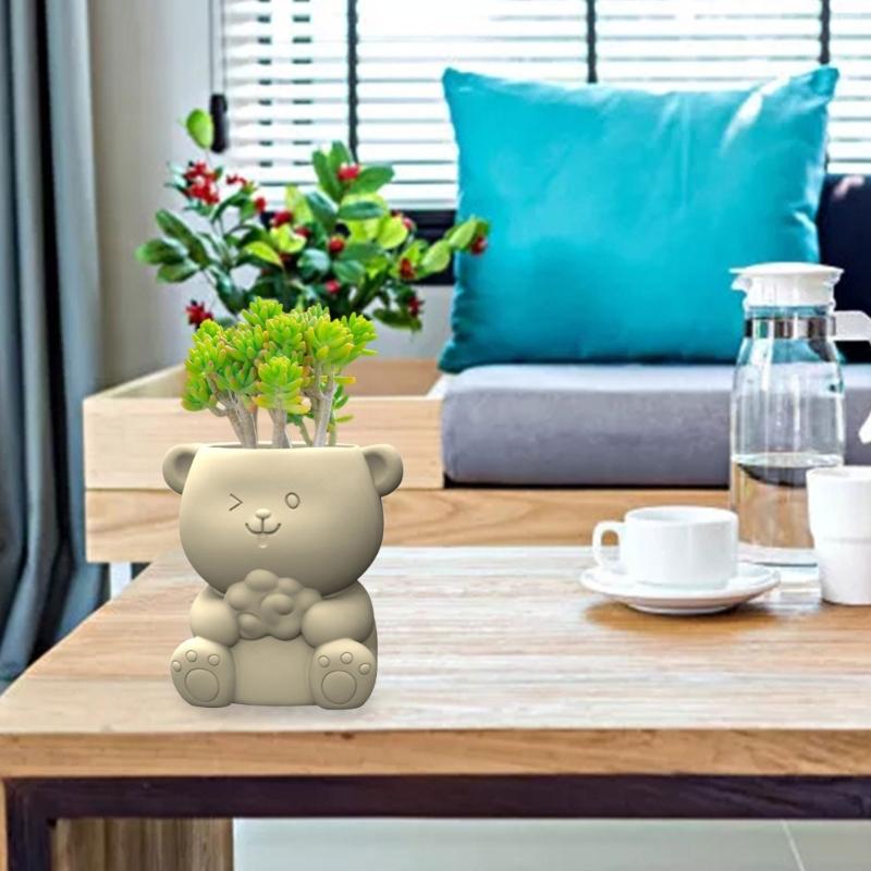 Flower Silicone Mold Succulent Planter Concrete Mold Bear Flowerpot Resin Epoxy Mold Pen Holder Home Decor