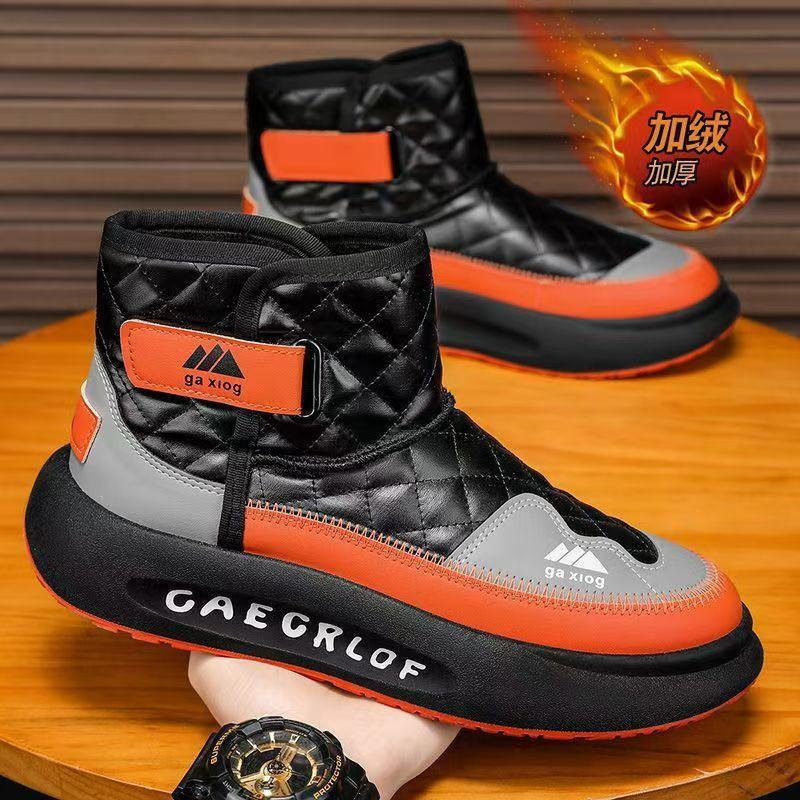 Флисовые Утепленные Зимние Ботинки Хлопковая Обувь Зимние Мужские Повседневные Ботинки Мартин с Высоким Голенищем Обувь для Сноуборда Универсальные Черные