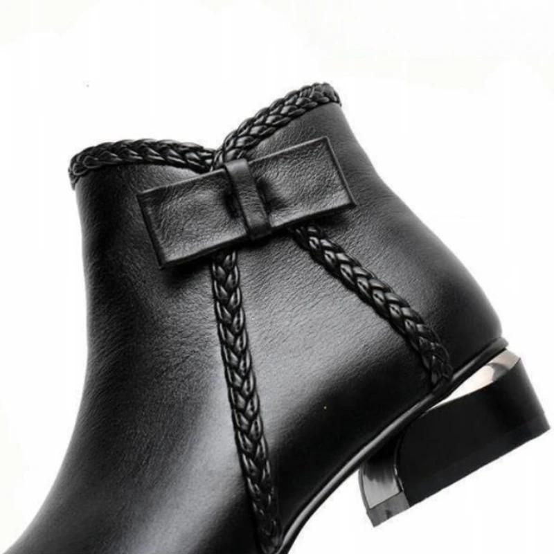 2024 Autumn Winter Women's PU Short Boots Ladies Fashion Bow Side Zipper Middle Warm Casual Elegant Suede Ankle Boots Plus Size