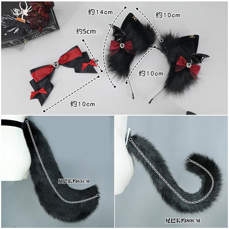 Handmade Dark Lolita Goth Black Red Lo Girl Jewelry Cat Ears Devil Necklace Hairpin