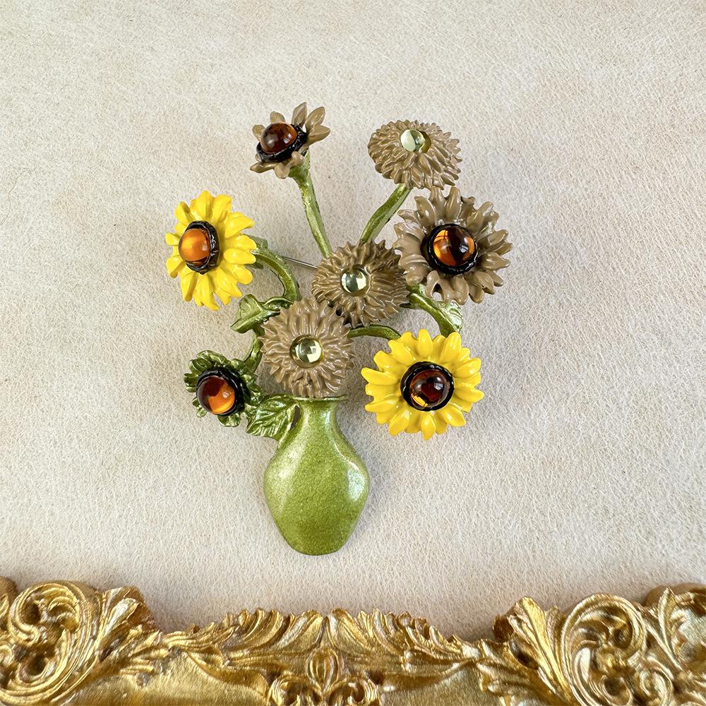 Эмалевые броши-цветы для женщин и мужчин, Ван Гог, Ваза с подсолнухами, Булавки, Офисные подарки, Вечеринка, День рождения, Коллекционные украшения, Аксессуары