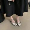 French Silver Single Shoes Women's Flat 2025 Spring New Temperament Fairy Square Head Light Mouth Mary Jane Shoes