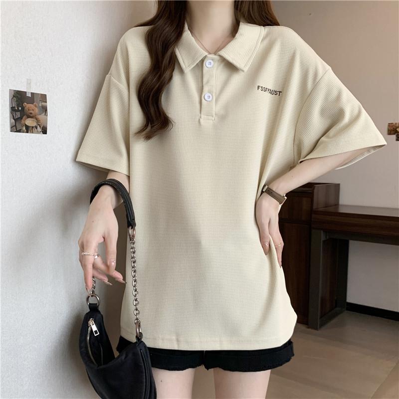 Fashion Letter Tshirts Summer Women Print Graphic Tshirt Femme Harajuku Casual Loose Polo Collar Waffler Clothes T Shirt Female Streetwear