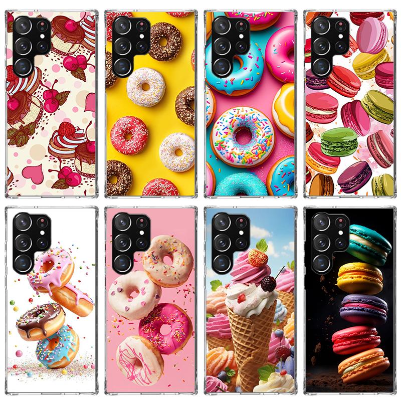 Macaron Ice Cream Cake Doughnut Phone Case For Samsung Galaxy S26 S25 Edge S24 S23 Ultra S22 Plus S21 S20 FE Soft TPU Back Cover