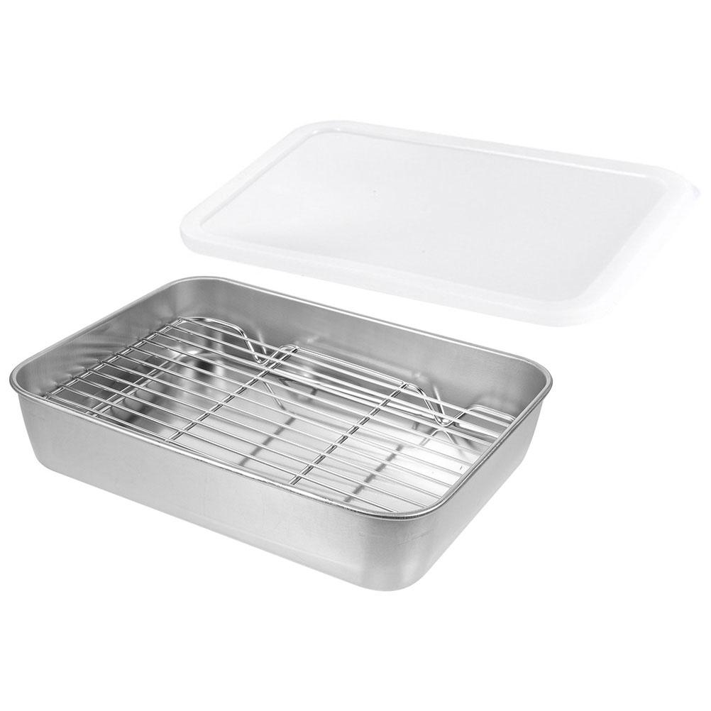 Stainless Steel Bakeware Oven Pan with Rack Baking Pans Fresh Preservation Food Refrigerator
