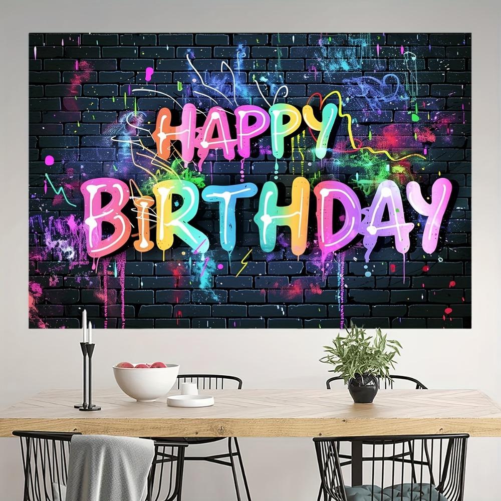 Happy Birthday background Vibrant neon graffiti brick wall design colorful hip hop photography background party decorations