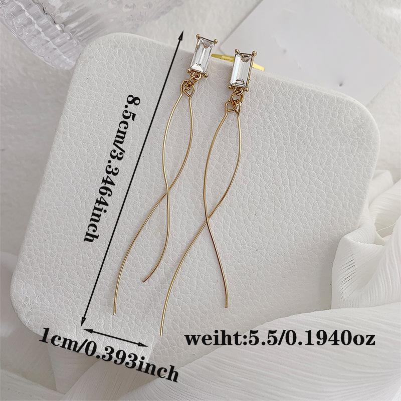Minimalist Cross Curve Drop Ear Clips Gold Color Slim Long Tassel Clip on Earrings for Female Women Non Pierced Jewelry