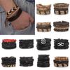 5Pcs Fashion Men Beaded Wooden Bead Braided Bracelet Leather Combination Bracelet Set Gift Jewelry Accessories Factory