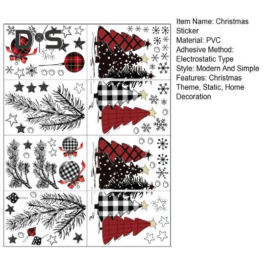 8 листов/комплект рождественских наклеек на окна из водонепроницаемого ПВХ-шара в виде елки, снежинки, статическая наклейка на стекло для украшения дома, офиса и вечеринки