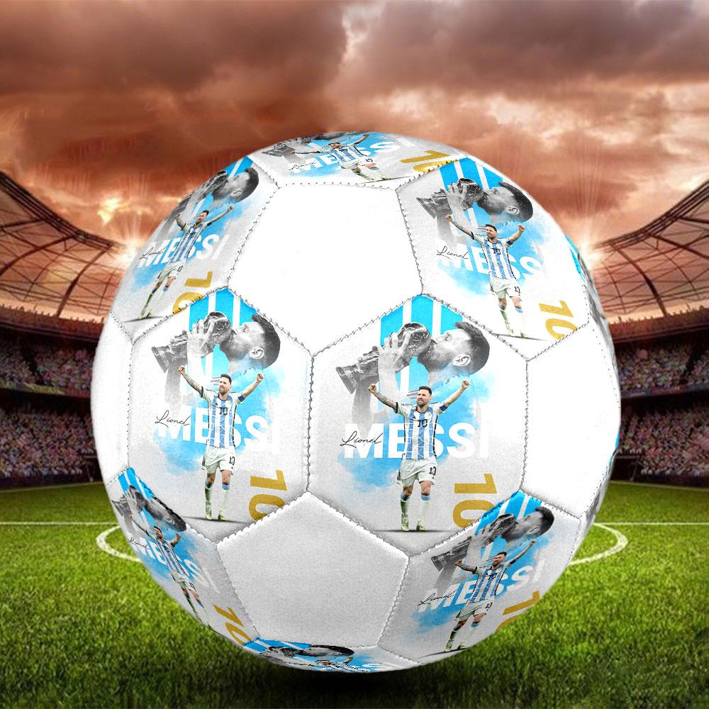 Lionel Messi Size 5 Soccer Ball, Machine-Stitched PVC, Durable & High Bounce, All Ages Fit, fan merchandise, matches & outdoor use.