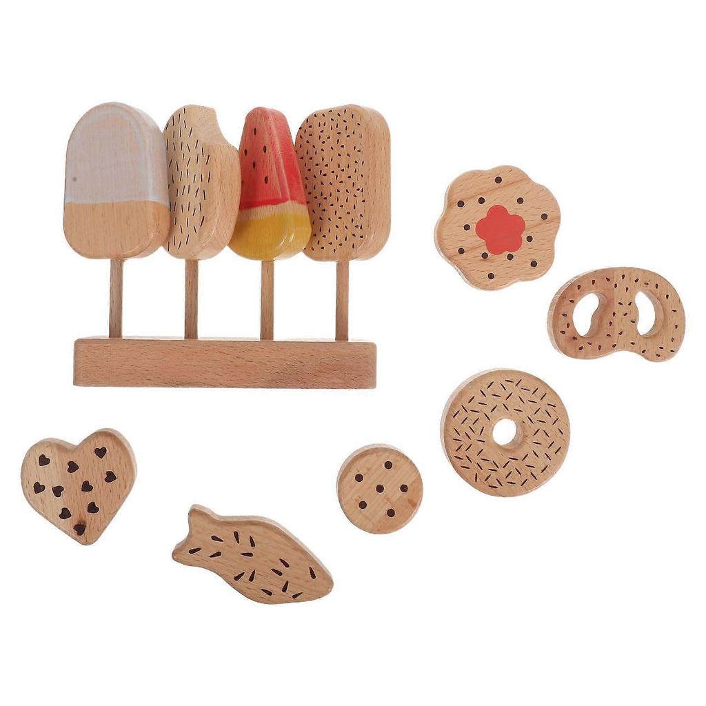 1 Set Wooden Ice Cream And Donut Pretend Play Set For Kids - Simulation Food Kitchen Toy Realistic Party Decoration Role Play Accessories For Kitchen